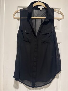 Cotton On Black Sleeveless Sheer Button-Front Blouse
